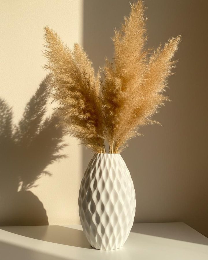 Vase Riva blanc herbe pampa