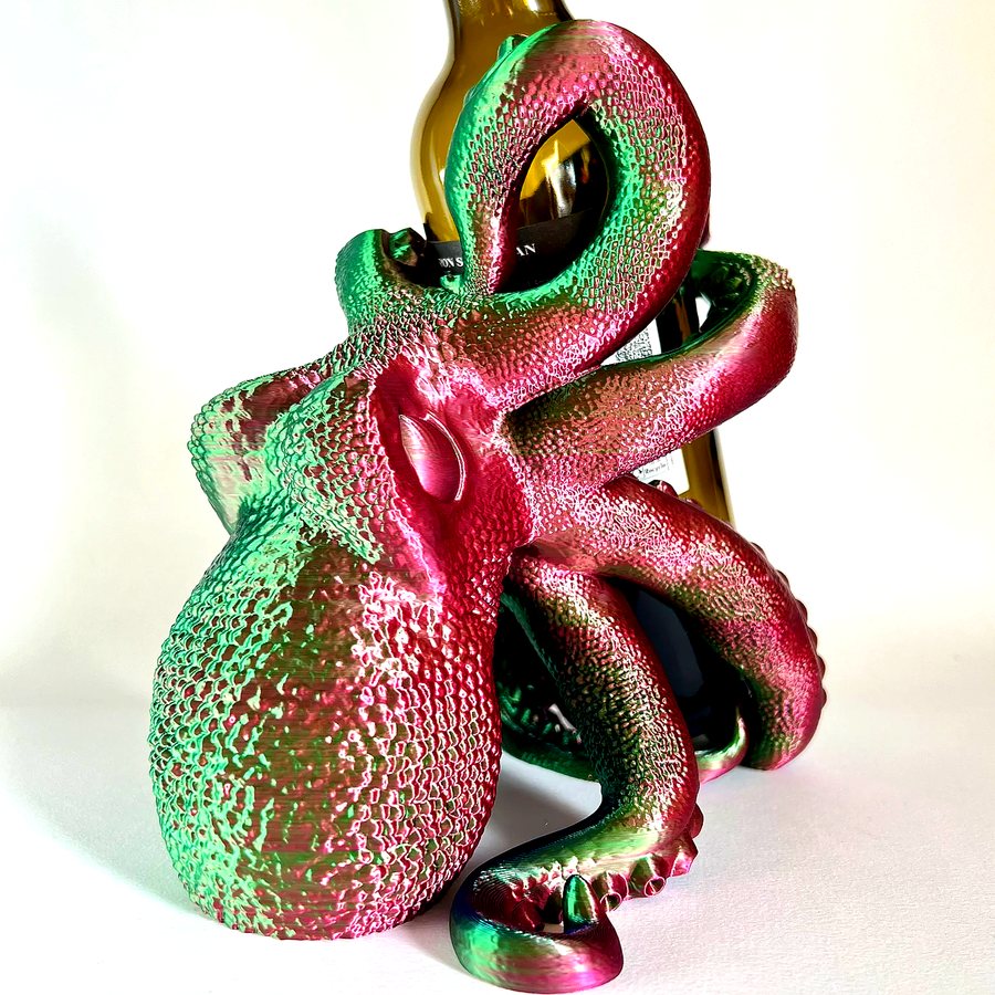 Porte-bouteille pieuvre rose vert imprimé 3D