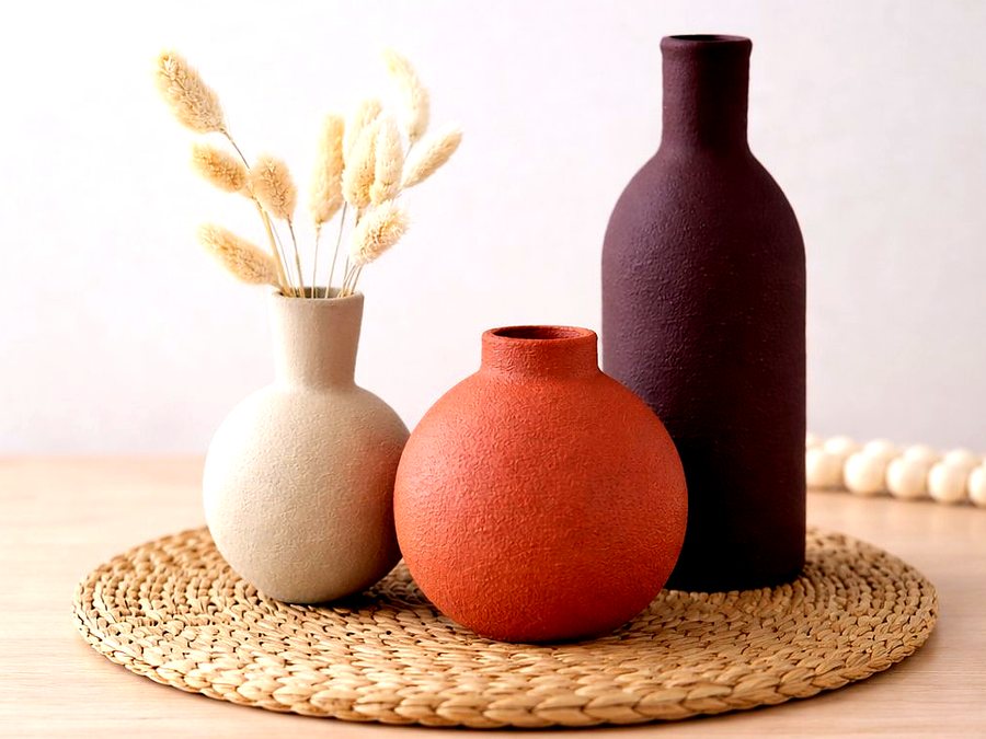 Vases terracotta crème et prune imprimés 3D
